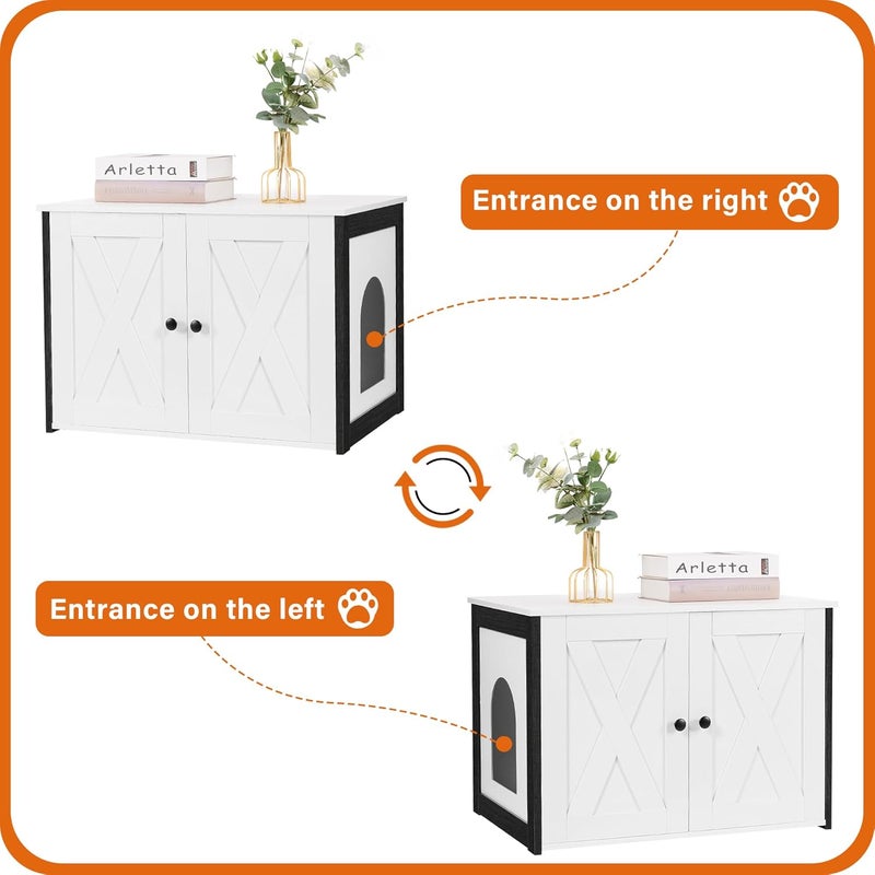 Dwanton Litter Box Enclosure, Cat Litter Box Furniture Hidden, Reversible Entrance Can Be on Left or Right Side, Wooden Cat Washroom Indoor, White, 27.6 Inches - Image 4